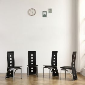 4pcs long backrest square hollow decoration PU leather dining chair round tube black cushion electroplating chair leg N201(Replace encoding130291