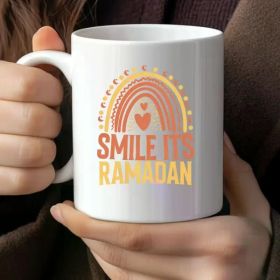 1pc Ramadan Mug, 11oz White Ceramic Mug with "SMILE IT's RAMADAN" Rainbow Design, Perfect Gift for Ramadan,