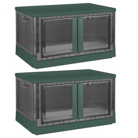 2Pcs 32L Foldable Storage Bins with Lid Collapsible Stackable Closet Organizer Containers with Front Door Lock 4Pcs Wheels (Color: Green, capacity: 32L)
